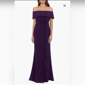 Xscape Purple Off-Shoulder Maxi Dress